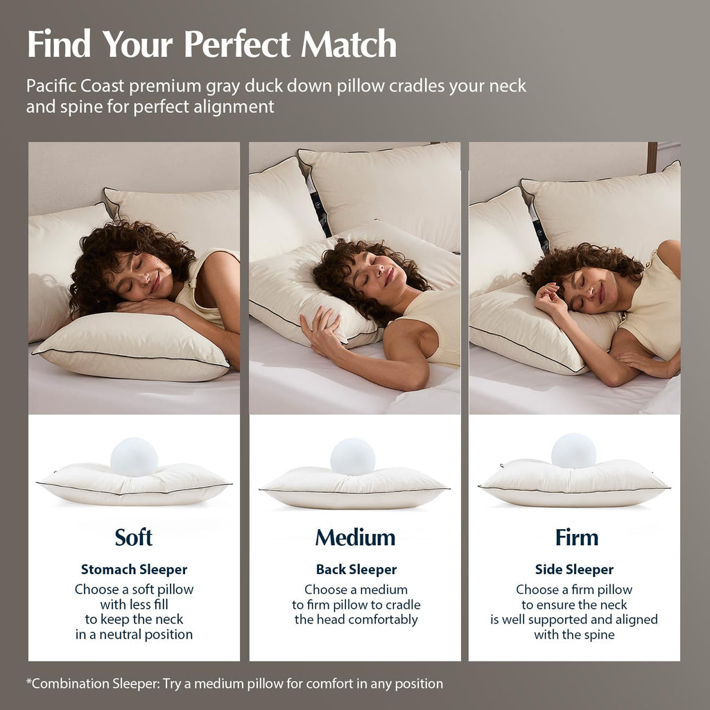 Luxury Down Bed Pillow Medium Support Cotton Cover King Size