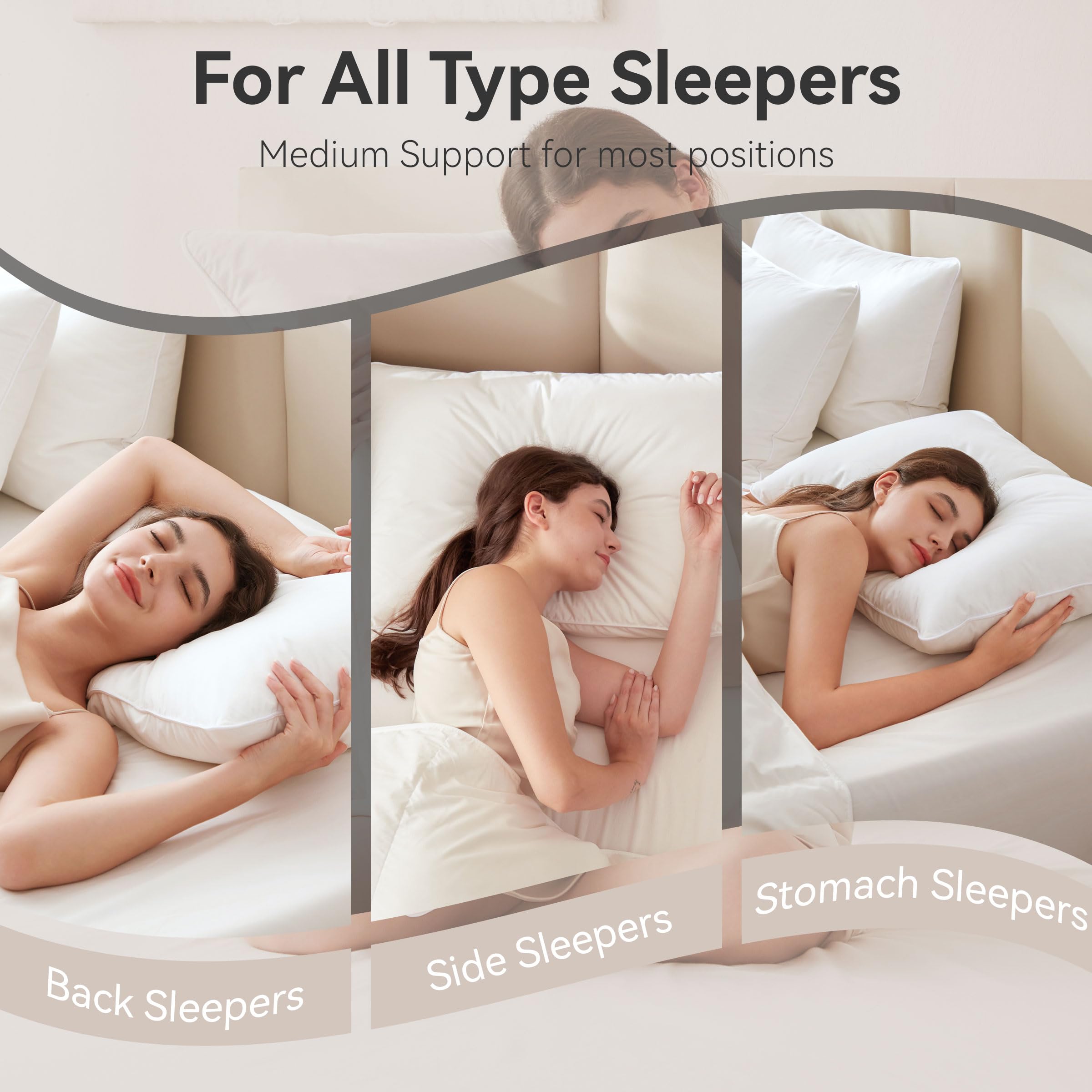 Goose Feather Down Pillows Soft Breathable Cotton Cover Set